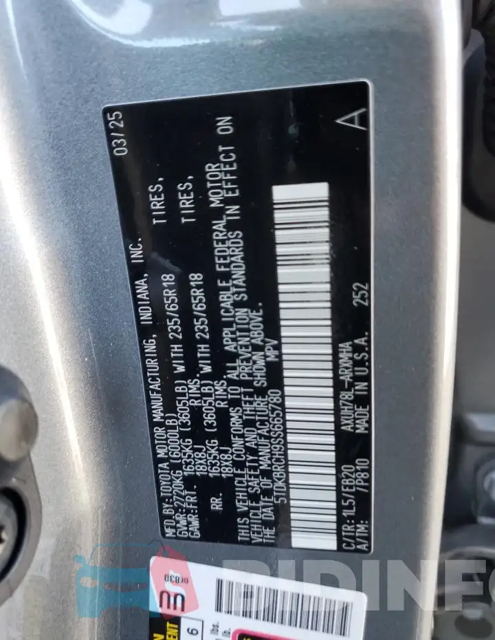 5TDKBRCH9SS665780 Photo# 13