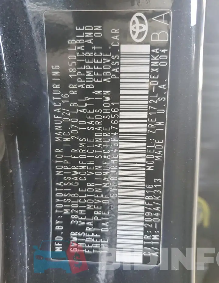 5YFBURHE4GP476561 Photo# 13