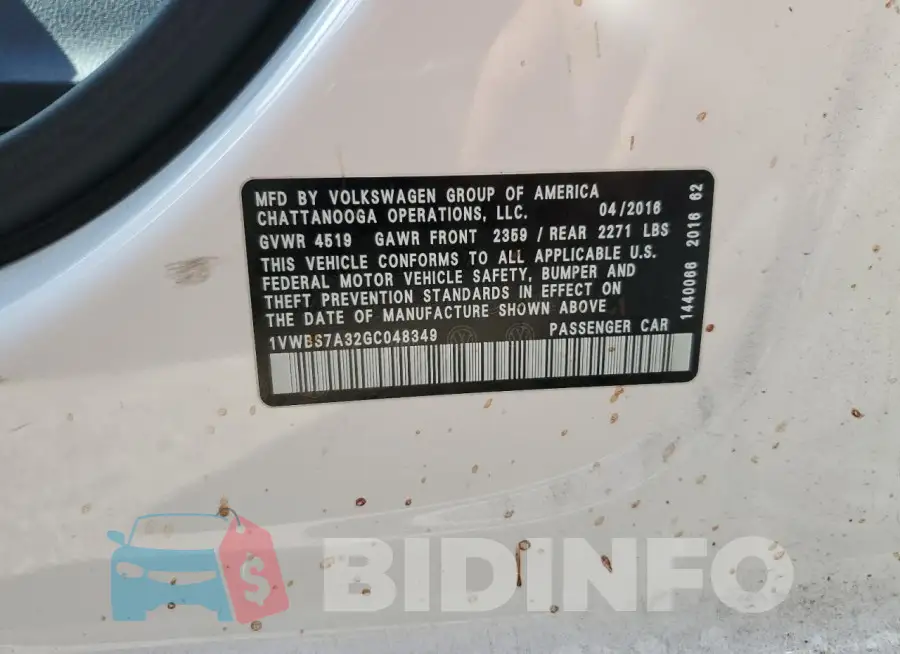 1VWBS7A32GC048349 Photo# 12