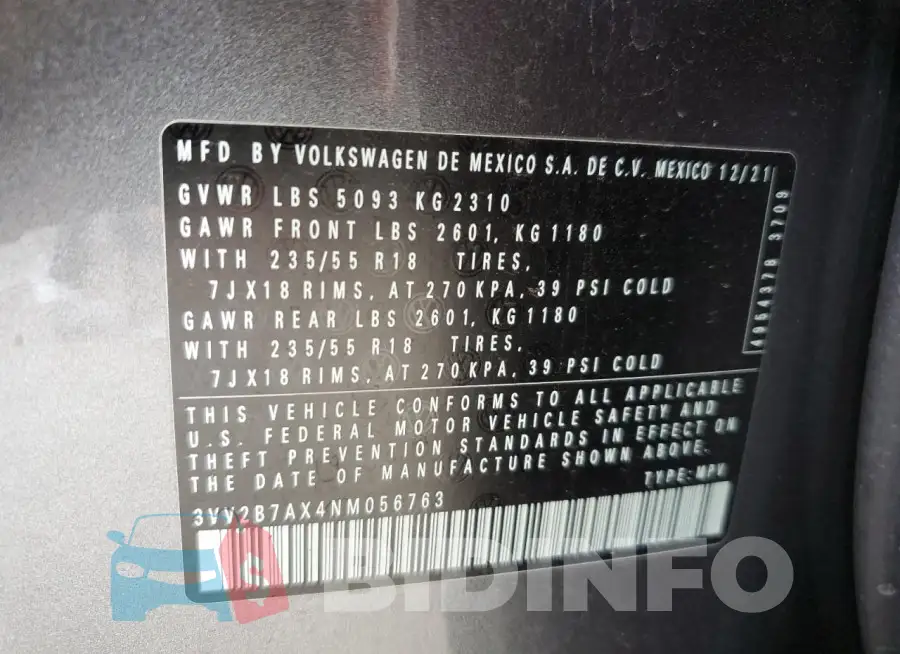 3VV2B7AX4NM056763 Photo# 14