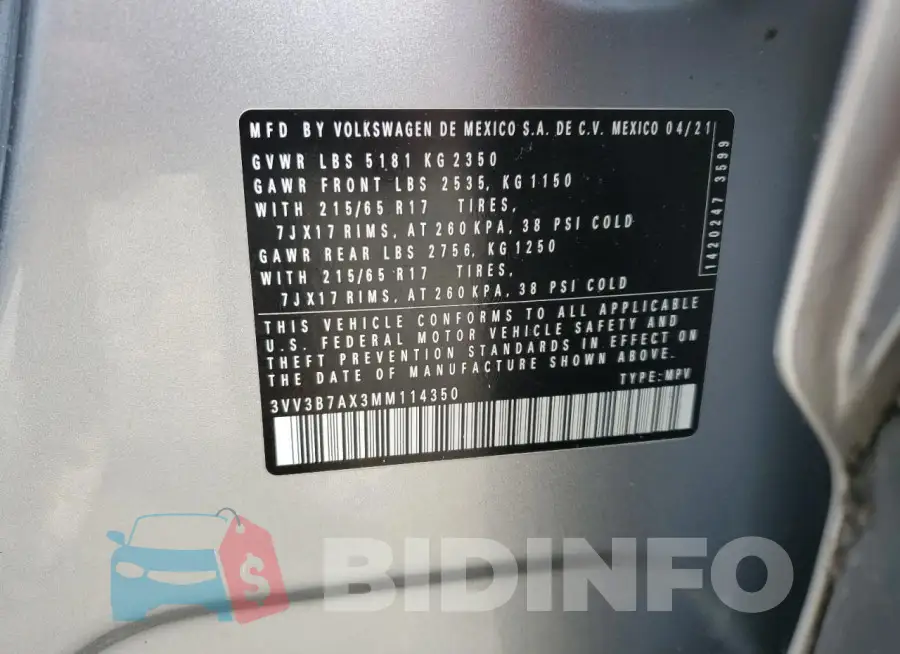 3VV3B7AX3MM114350 Photo# 13