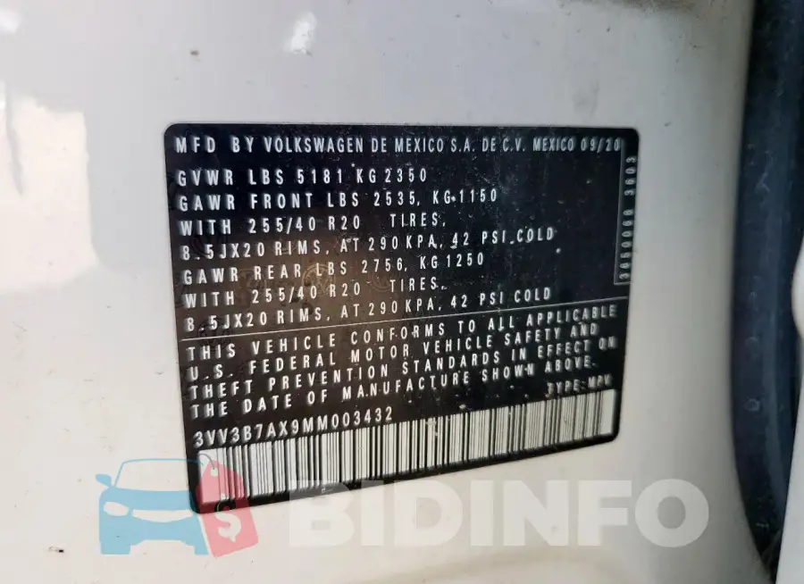 3VV3B7AX9MM003432 Photo# 13