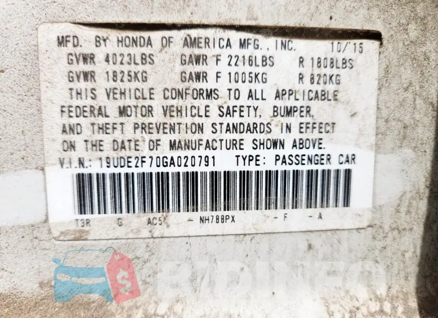 19UDE2F70GA020791 Photo# 12