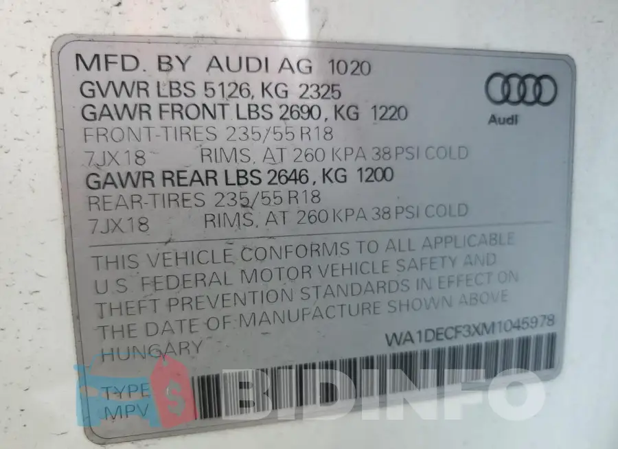 WA1DECF3XM1045978 Photo# 13