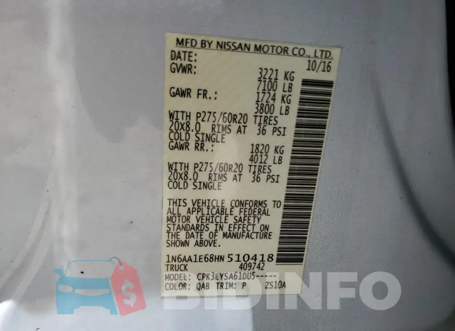 1N6AA1E68HN510418 Photo# 12