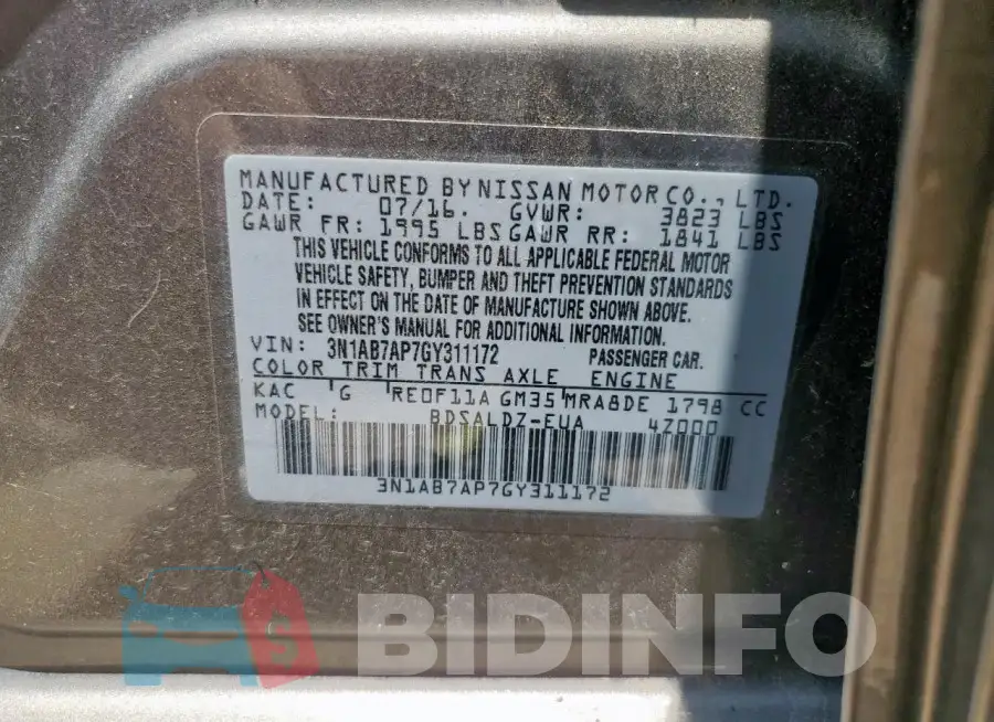 3N1AB7AP7GY311172 Photo# 13