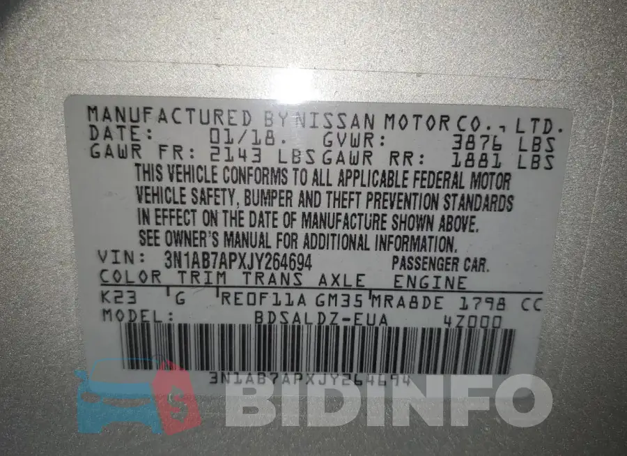 3N1AB7APXJY264694 Photo# 13