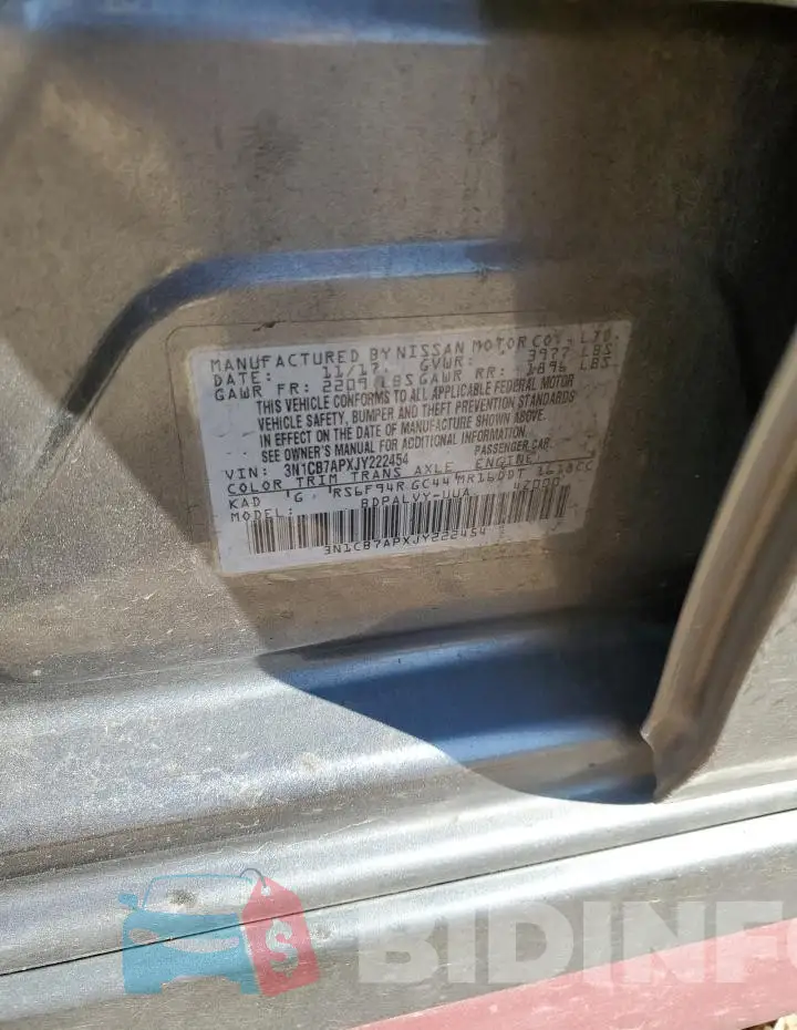 3N1CB7APXJY222454 Photo# 13
