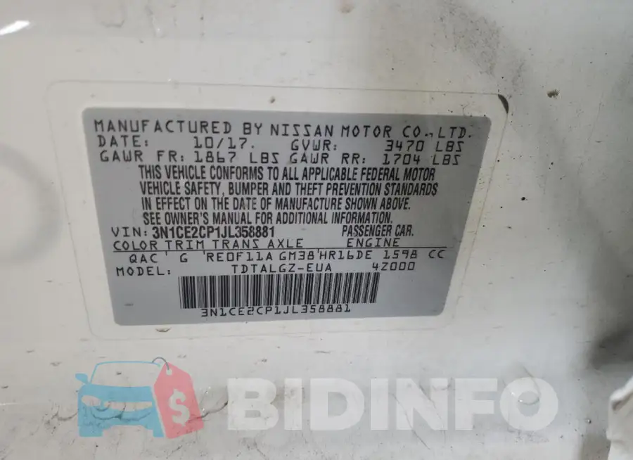 3N1CE2CP1JL358881 Photo# 13