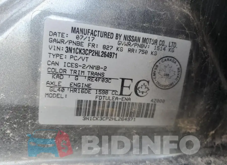 3N1CK3CP2HL264971 Photo# 12