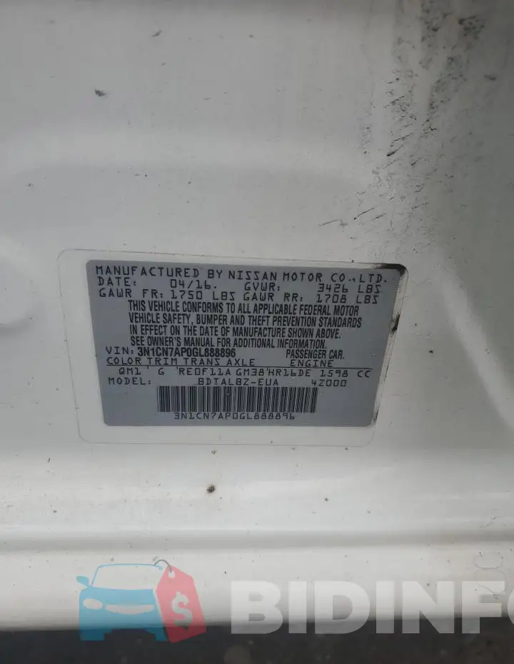 3N1CN7AP0GL888896 Photo# 13