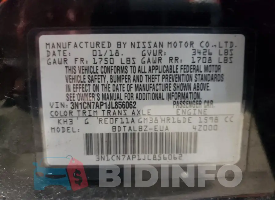 3N1CN7AP1JL856062 Photo# 12