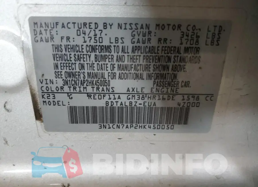 3N1CN7AP2HK450050 Photo# 12