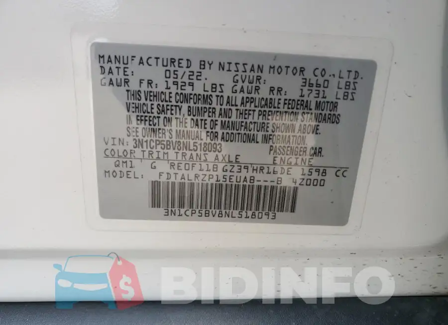 3N1CP5BV8NL518093 Photo# 12