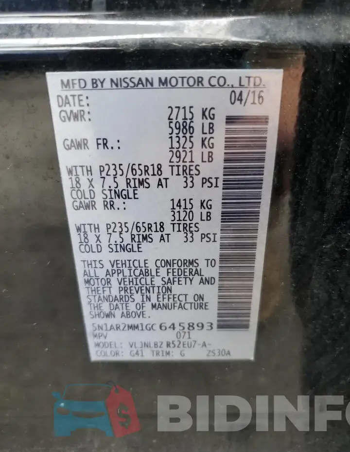 5N1AR2MM1GC645893 Photo# 13