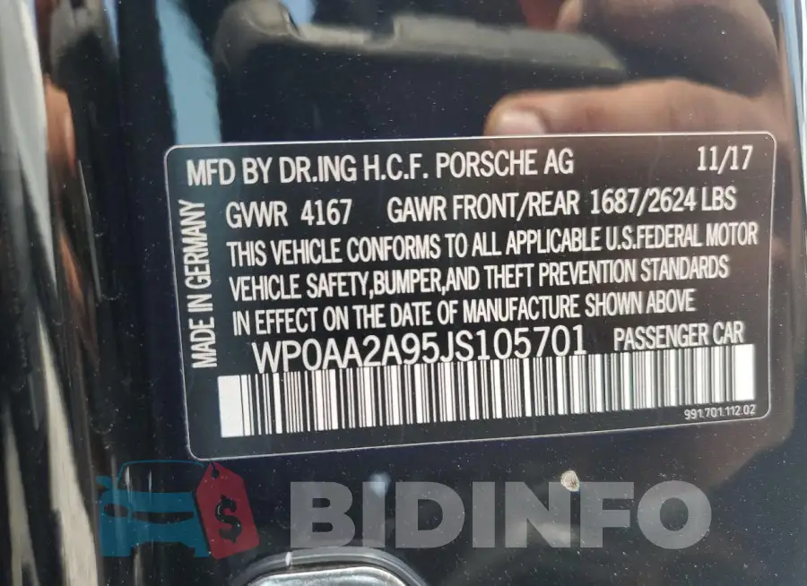WP0AA2A95JS105701 Photo# 13