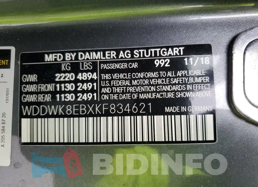 WDDWK8EBXKF834621 Photo# 13