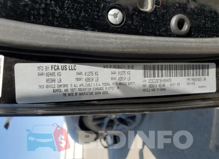 2C3CDZBT9KH504076 Photo# 12