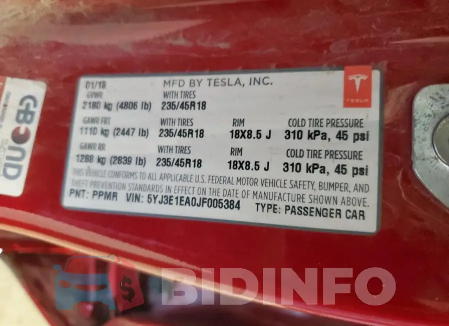 5YJ3E1EA0JF005384 Photo# 12