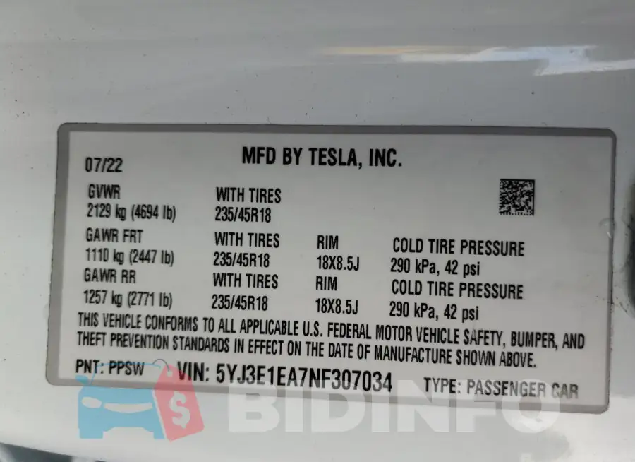 5YJ3E1EA7NF307034 Photo# 12