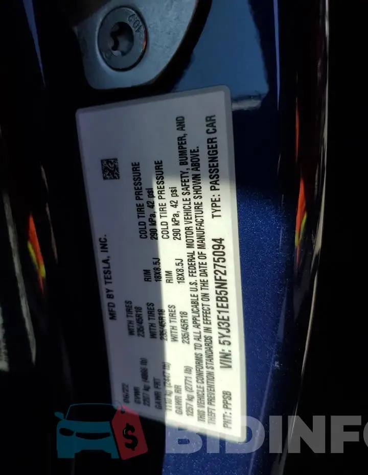 5YJ3E1EB5NF275094 Photo# 14