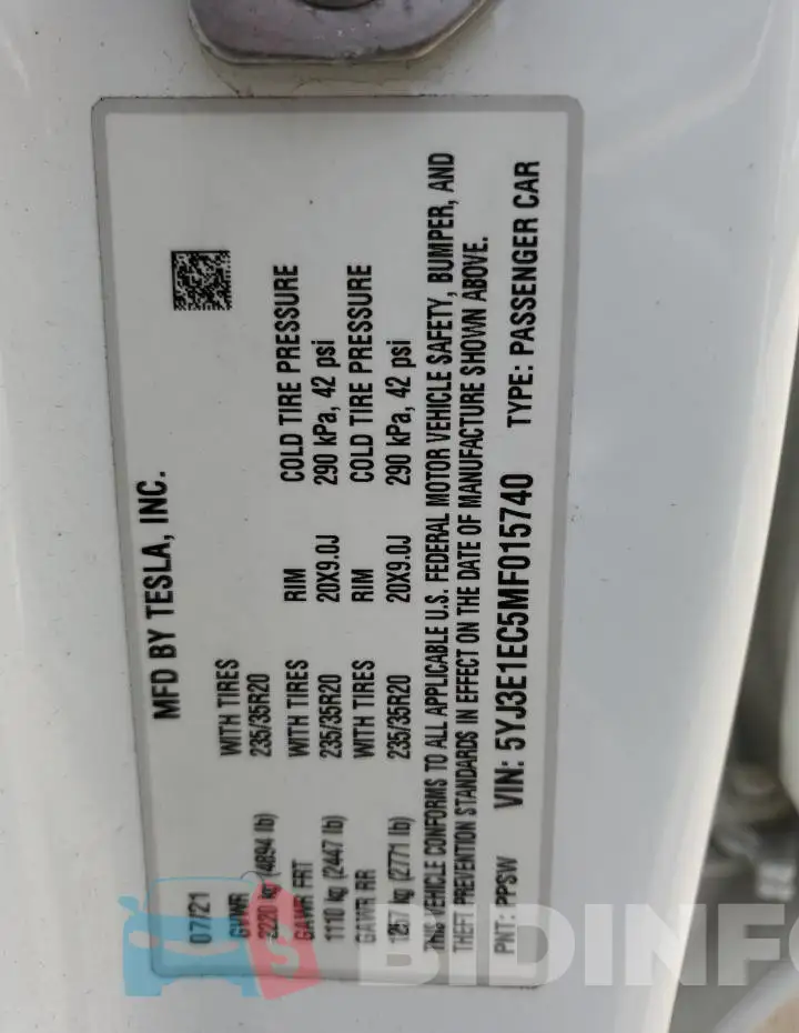 5YJ3E1EC5MF015740 Photo# 12