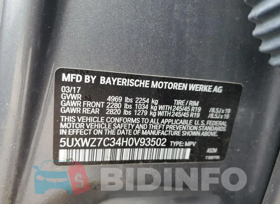 5UXWZ7C34H0V93502 Photo# 13