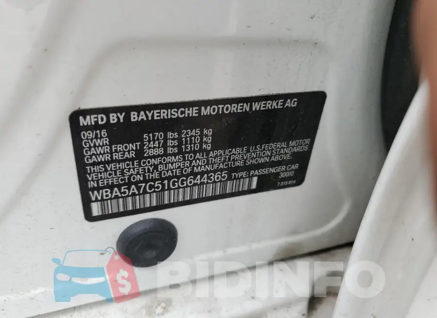 WBA5A7C51GG644365 Photo# 12