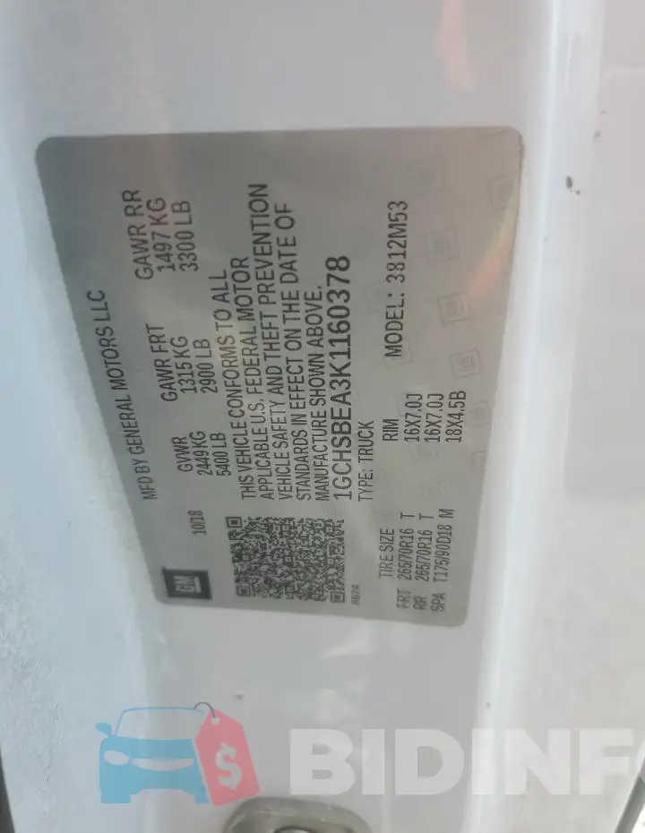 1GCHSBEA3K1160378 Photo# 12