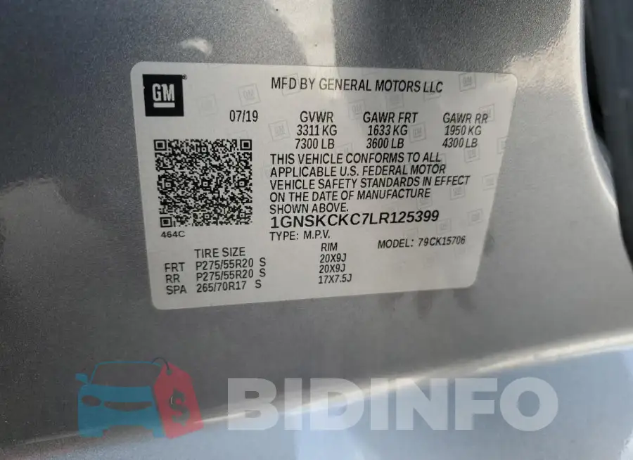 1GNSKCKC7LR125399 Photo# 12