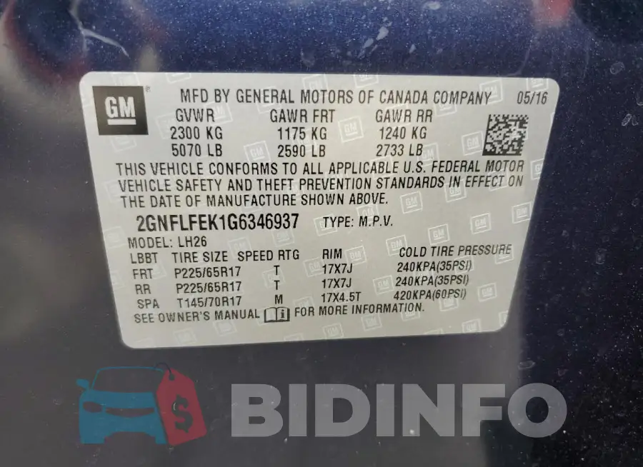 2GNFLFEK1G6346937 Photo# 13