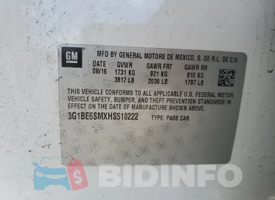 3G1BE6SMXHS510222 Photo# 13