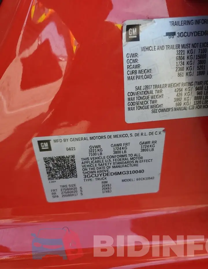 3GCUYDED6MG310040 Photo# 12