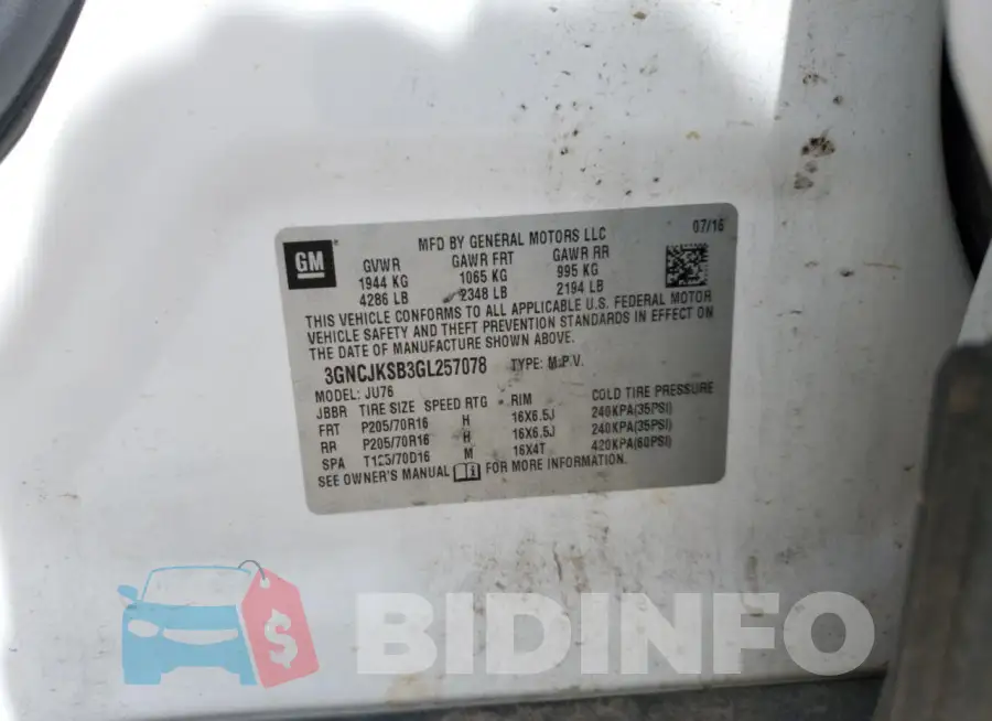 3GNCJKSB3GL257078 Photo# 13