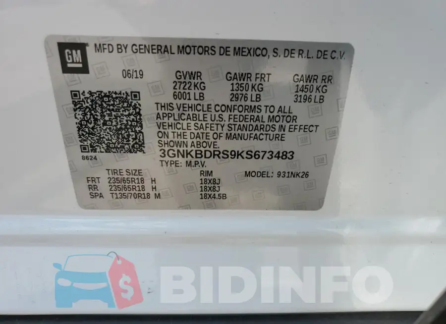3GNKBDRS9KS673483 Photo# 14