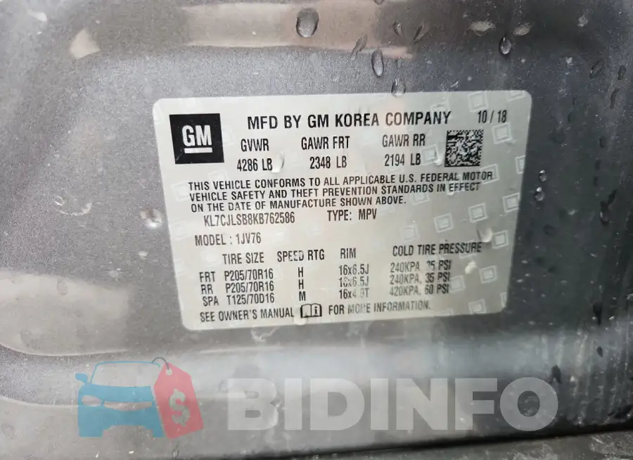 KL7CJLSB8KB762586 Photo# 14