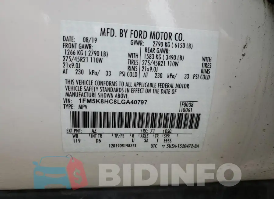 1FM5K8HC8LGA40797 Photo# 14