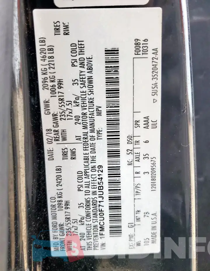 1FMCU0F71JUB54129 Photo# 13