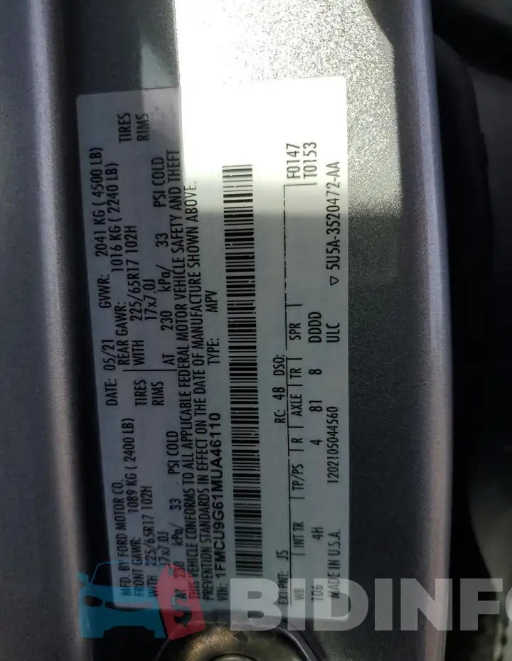 1FMCU9G61MUA46110 Photo# 13