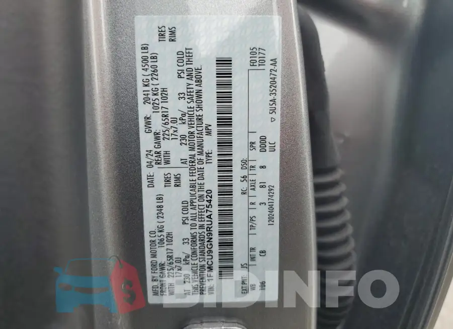 1FMCU9GN9RUA75420 Photo# 13