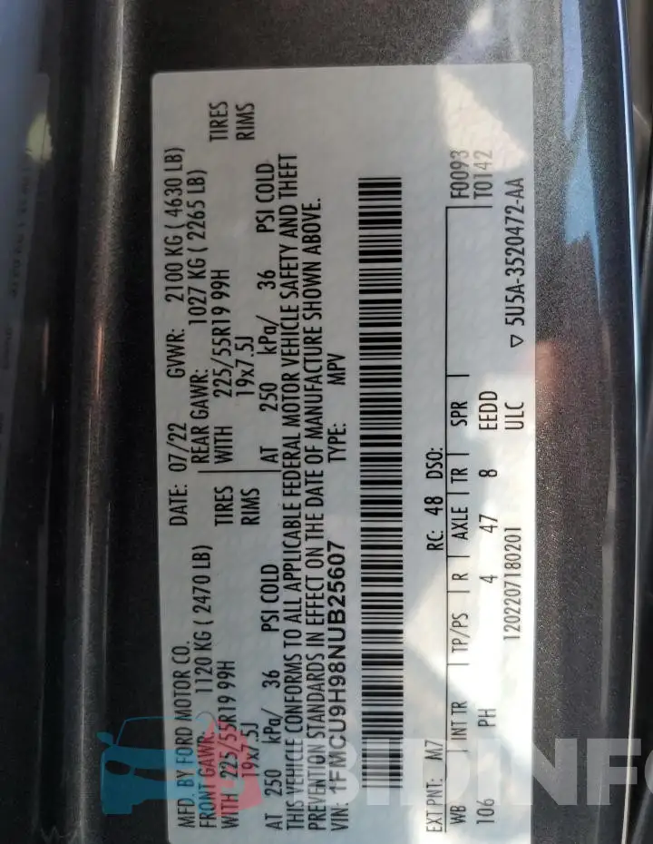 1FMCU9H98NUB25607 Photo# 14