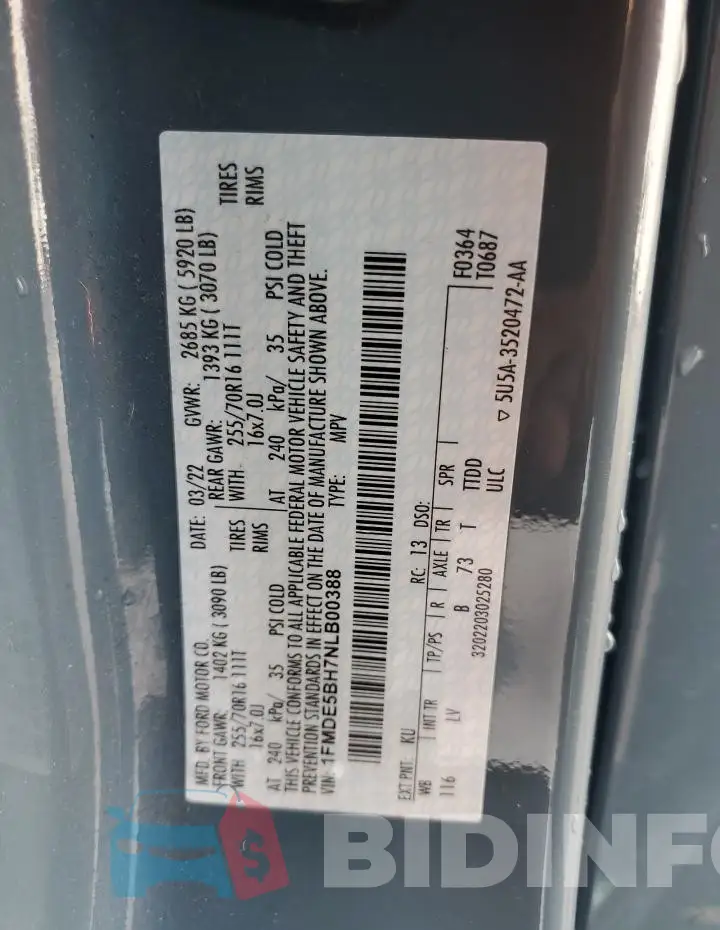 1FMDE5BH7NLB00388 Photo# 14
