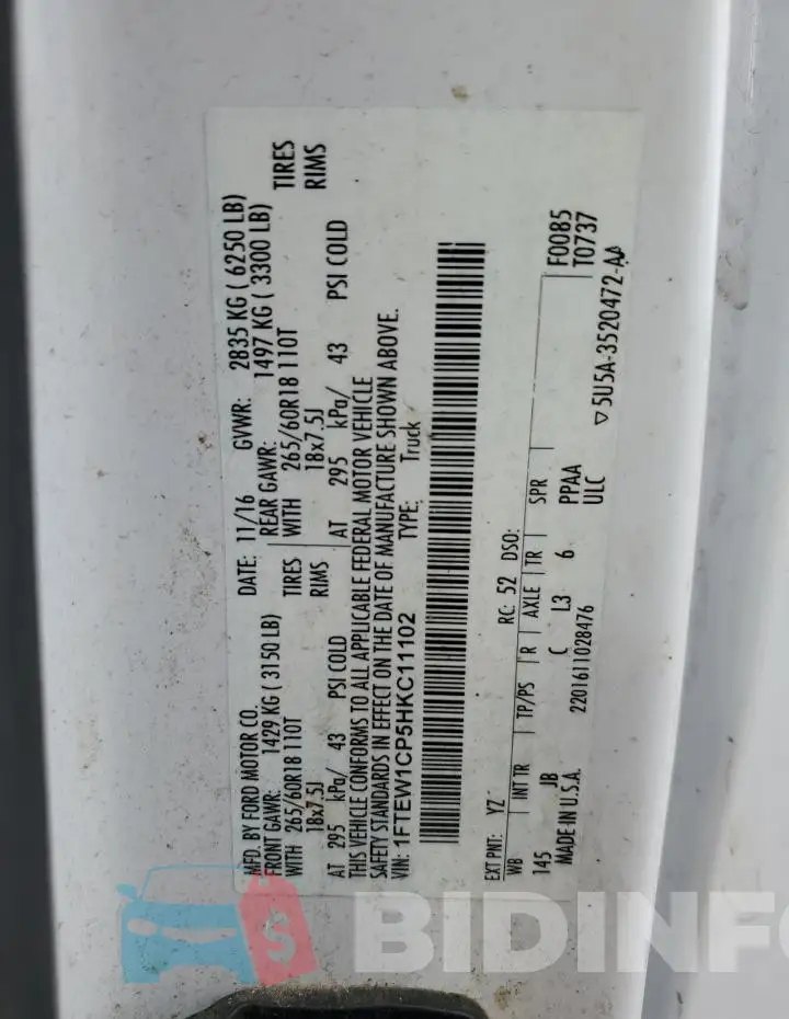 1FTEW1CP5HKC11102 Photo# 13