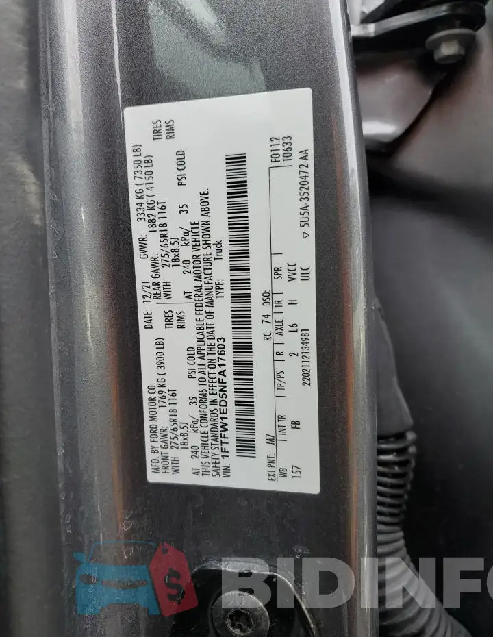 1FTFW1ED5NFA17603 Photo# 12