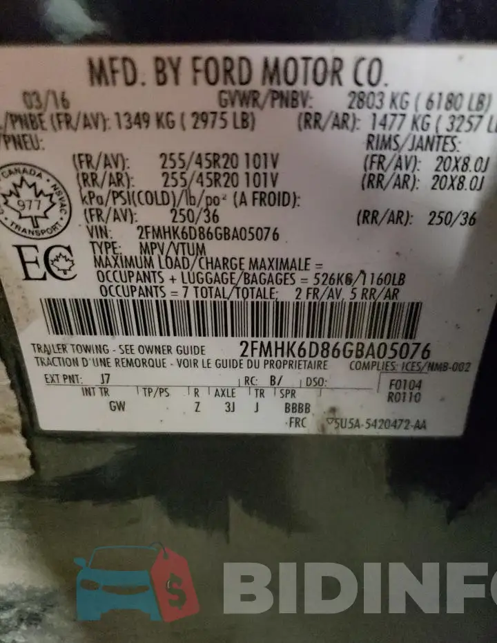 2FMHK6D86GBA05076 Photo# 13
