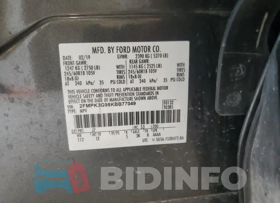 2FMPK3G98KBB77049 Photo# 13