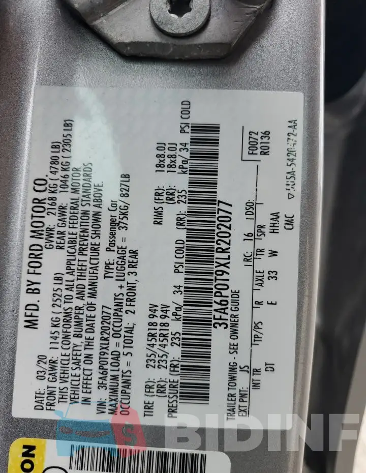 3FA6P0T9XLR202077 Photo# 12