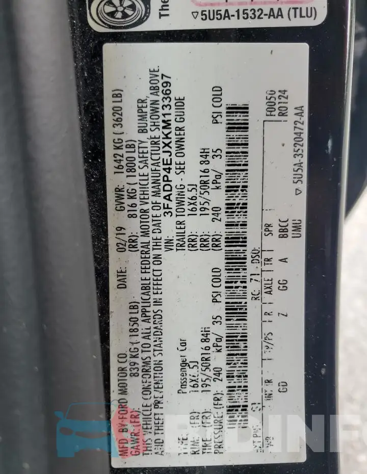 3FADP4EJXKM133697 Photo# 14