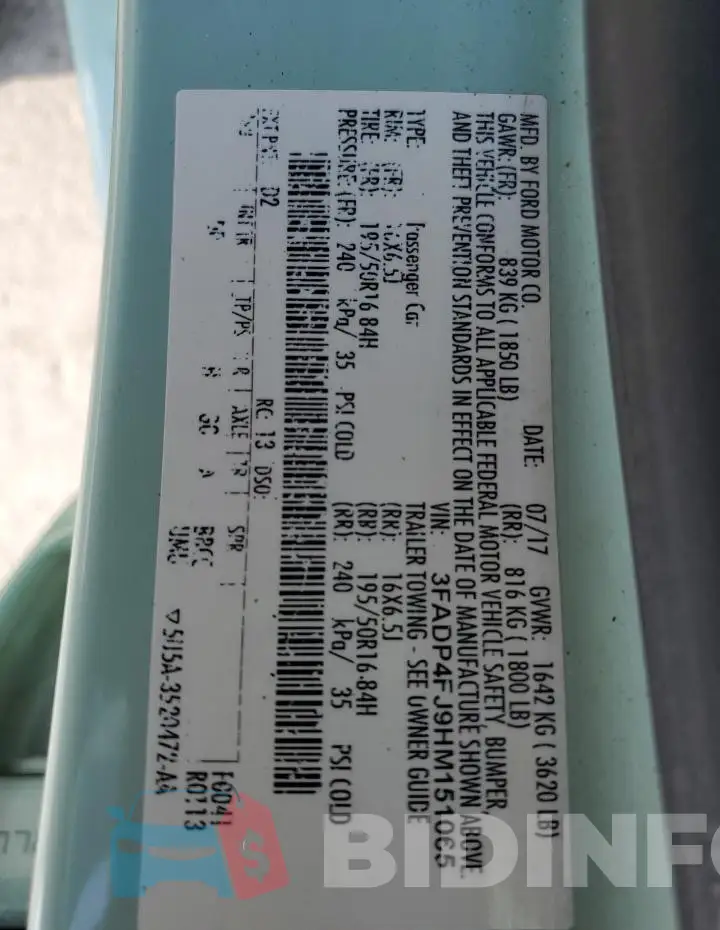 3FADP4FJ9HM151065 Photo# 13