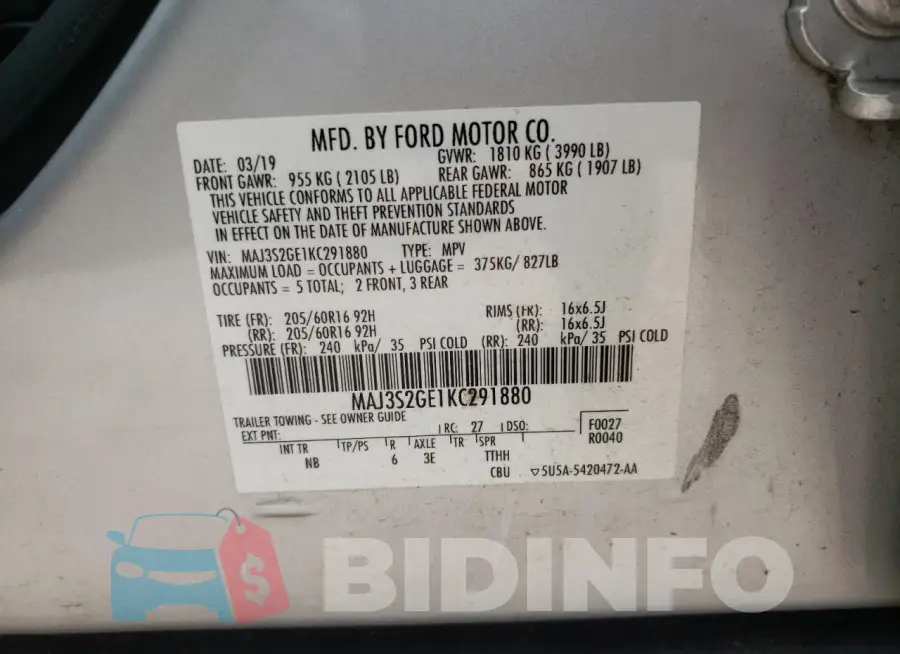 MAJ3S2GE1KC291880 Photo# 13